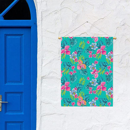 Teal Aloha Tropical Pattern Print Garden Flag