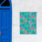 Teal Aloha Tropical Pattern Print Garden Flag