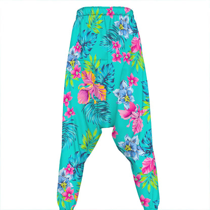 Teal Aloha Tropical Pattern Print Hammer Pants