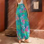 Teal Aloha Tropical Pattern Print Harem Pants