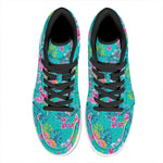 Teal Aloha Tropical Pattern Print High Top Leather Sneakers