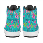 Teal Aloha Tropical Pattern Print High Top Leather Sneakers