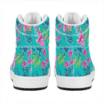 Teal Aloha Tropical Pattern Print High Top Leather Sneakers