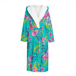 Teal Aloha Tropical Pattern Print Hooded Bathrobe