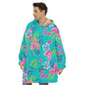 Teal Aloha Tropical Pattern Print Hoodie Blanket