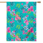 Teal Aloha Tropical Pattern Print House Flag