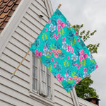 Teal Aloha Tropical Pattern Print House Flag
