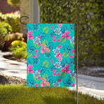 Teal Aloha Tropical Pattern Print House Flag