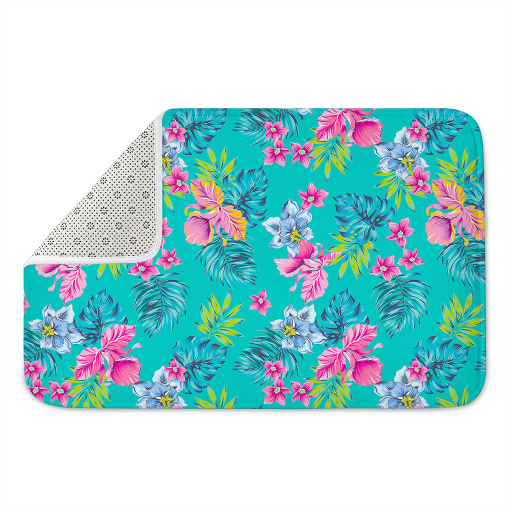 Teal Aloha Tropical Pattern Print Indoor Door Mat