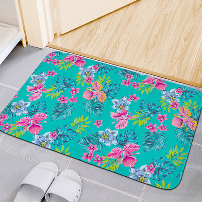 Teal Aloha Tropical Pattern Print Indoor Door Mat