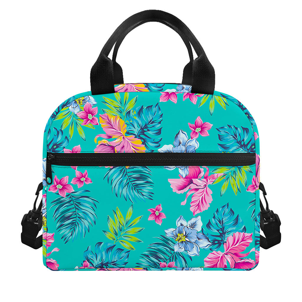 Teal Aloha Tropical Pattern Print Insulated Lunch Bag