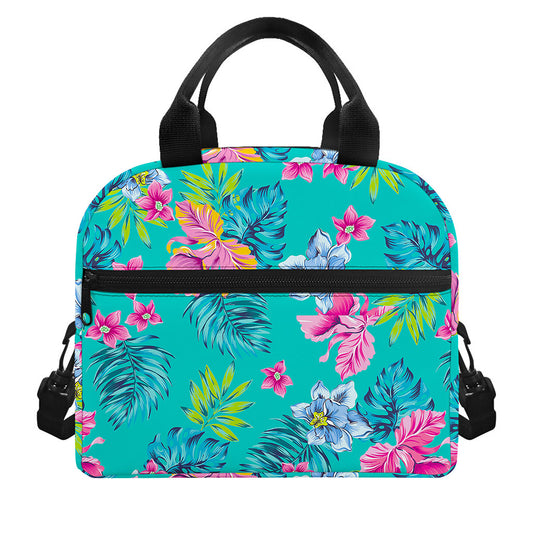 Teal Aloha Tropical Pattern Print Insulated Lunch Bag
