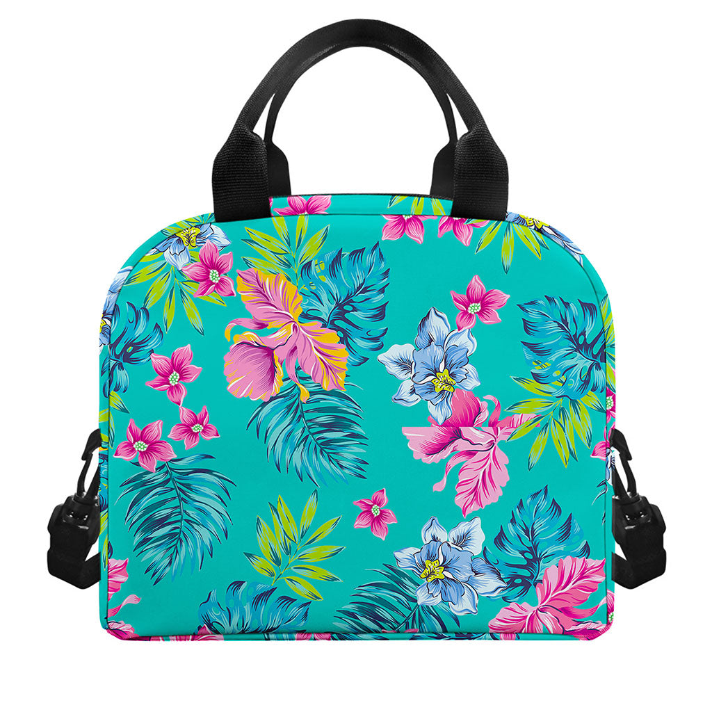 Teal Aloha Tropical Pattern Print Insulated Lunch Bag
