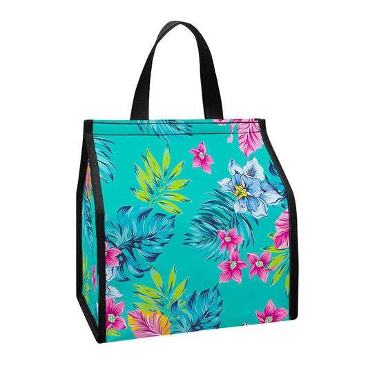 Teal Aloha Tropical Pattern Print Insulated Lunch Tote
