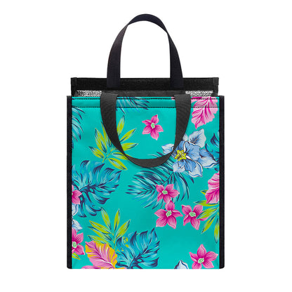 Teal Aloha Tropical Pattern Print Insulated Lunch Tote