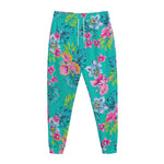 Teal Aloha Tropical Pattern Print Jogger Pants