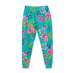 Teal Aloha Tropical Pattern Print Jogger Pants