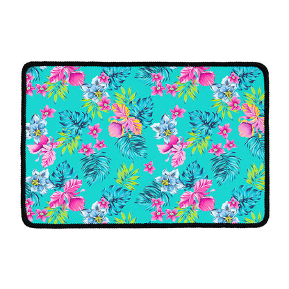 Teal Aloha Tropical Pattern Print Kitchen Mat