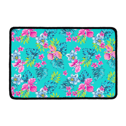 Teal Aloha Tropical Pattern Print Kitchen Mat