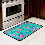 Teal Aloha Tropical Pattern Print Kitchen Mat