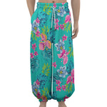 Teal Aloha Tropical Pattern Print Lantern Pants