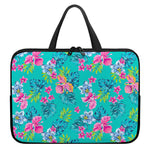 Teal Aloha Tropical Pattern Print Laptop Sleeve With Handle