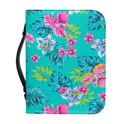 Teal Aloha Tropical Pattern Print Leather Bible Cover