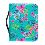 Teal Aloha Tropical Pattern Print Leather Bible Cover