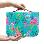 Teal Aloha Tropical Pattern Print Leather Bible Cover