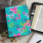 Teal Aloha Tropical Pattern Print Leather Bible Cover
