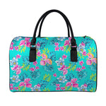 Teal Aloha Tropical Pattern Print Leather Duffle Bag