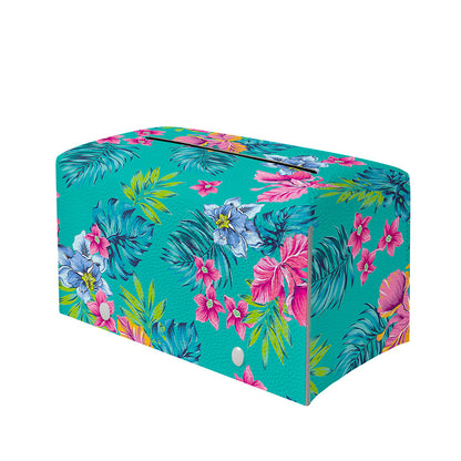 Teal Aloha Tropical Pattern Print Leather Tissue Box Cover