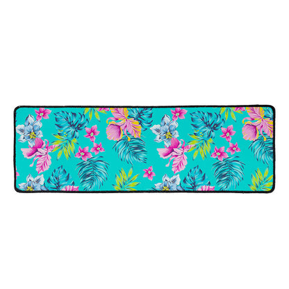 Teal Aloha Tropical Pattern Print Long Kitchen Mat