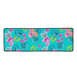 Teal Aloha Tropical Pattern Print Long Kitchen Mat