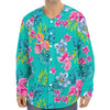 Teal Aloha Tropical Pattern Print Long Sleeve Baseball Jersey