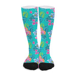 Teal Aloha Tropical Pattern Print Long Socks