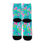 Teal Aloha Tropical Pattern Print Long Socks