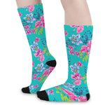 Teal Aloha Tropical Pattern Print Long Socks