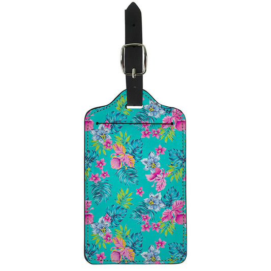 Teal Aloha Tropical Pattern Print Luggage Tag