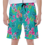 Teal Aloha Tropical Pattern Print Men's Beach Shorts