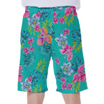 Teal Aloha Tropical Pattern Print Men's Beach Shorts