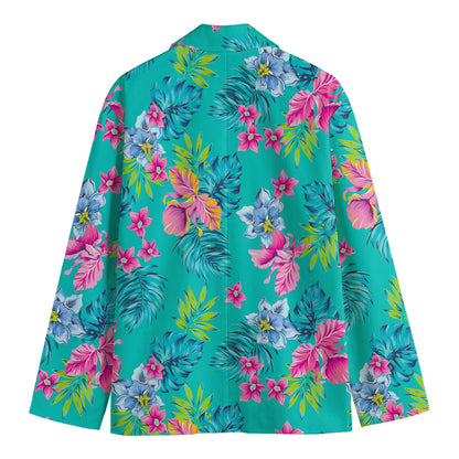Teal Aloha Tropical Pattern Print Men's Blazer