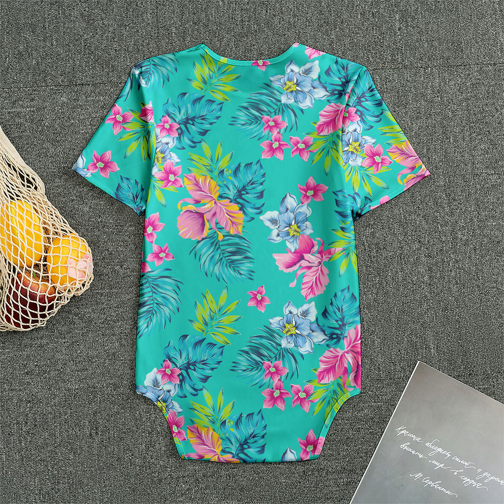 Teal Aloha Tropical Pattern Print Men's Bodysuit