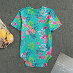 Teal Aloha Tropical Pattern Print Men's Bodysuit