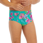 Teal Aloha Tropical Pattern Print Men's Briefs