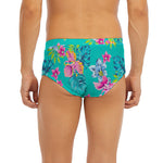 Teal Aloha Tropical Pattern Print Men's Briefs