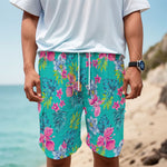 Teal Aloha Tropical Pattern Print Men's Cargo Shorts