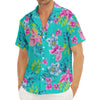 Teal Aloha Tropical Pattern Print Men's Deep V-Neck Shirt