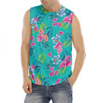 Teal Aloha Tropical Pattern Print Men's Fitness Tank Top