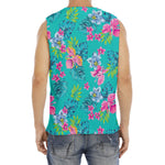 Teal Aloha Tropical Pattern Print Men's Fitness Tank Top